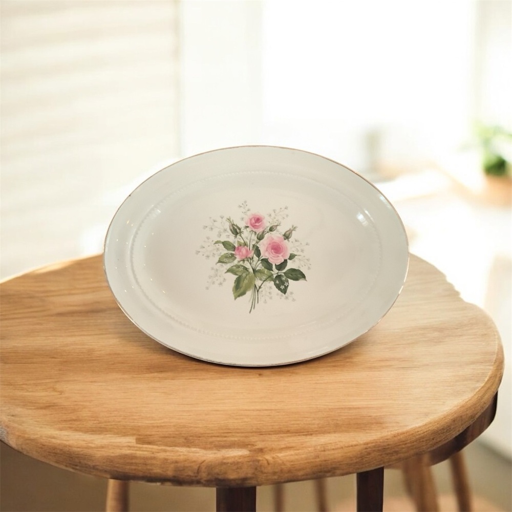 Vintage Heather Rose oval serving bowl by Hall, China